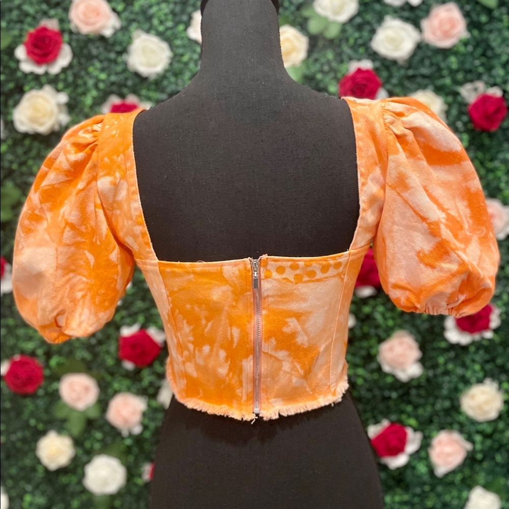 NEW Orange Denim Tie Dye Crop Top - Picture 4 of 4